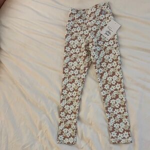 Beige cream & tan Floral Kids Leggings